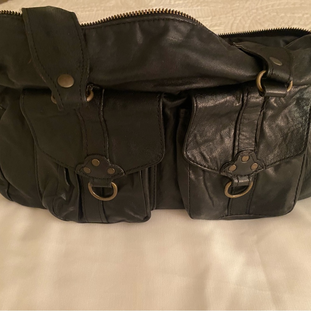 Black Leather Belt Bag with Metal Hardware
